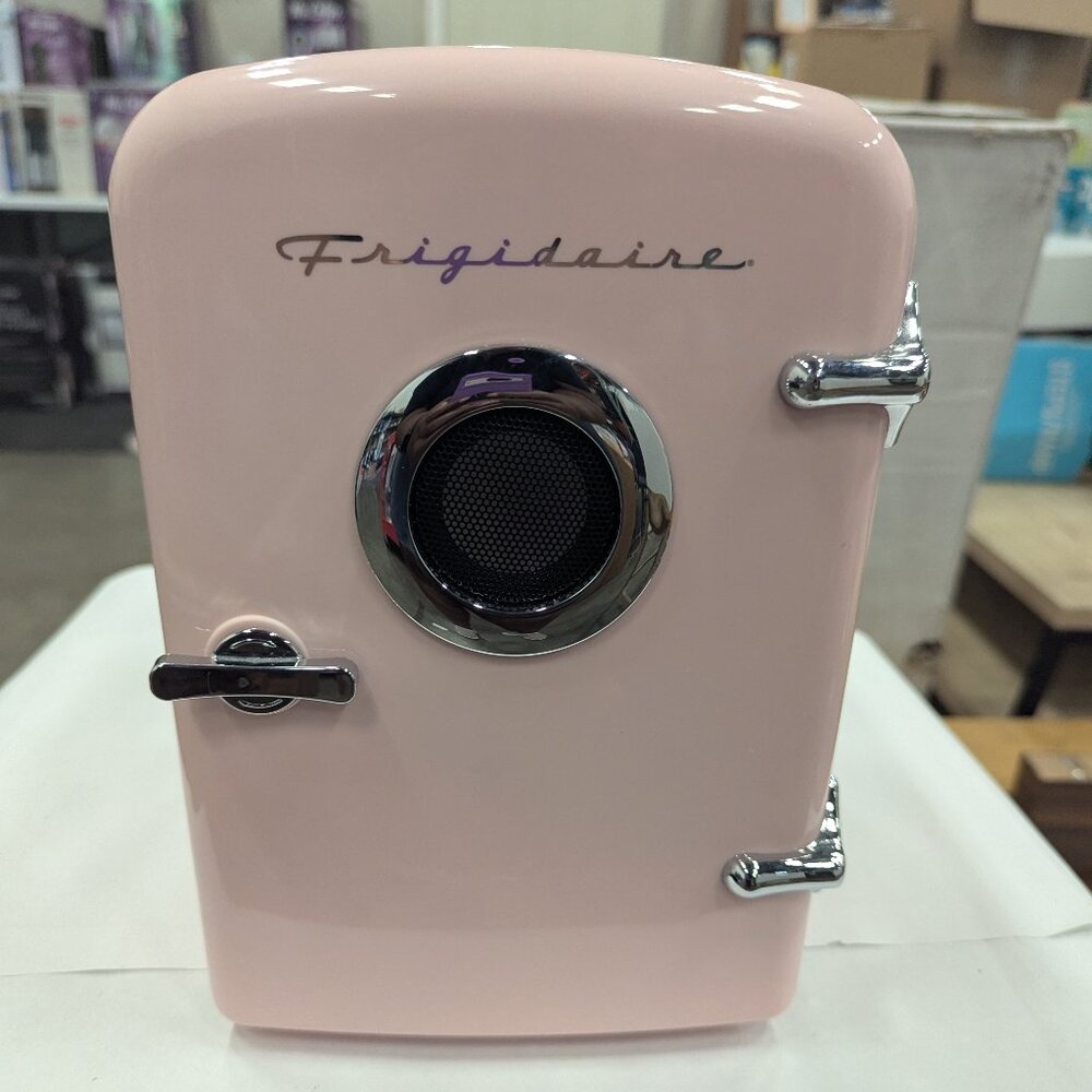 Frigidaire Retro 6-Can Mini Fridge with Bluetooth Speaker – Pink, Portable